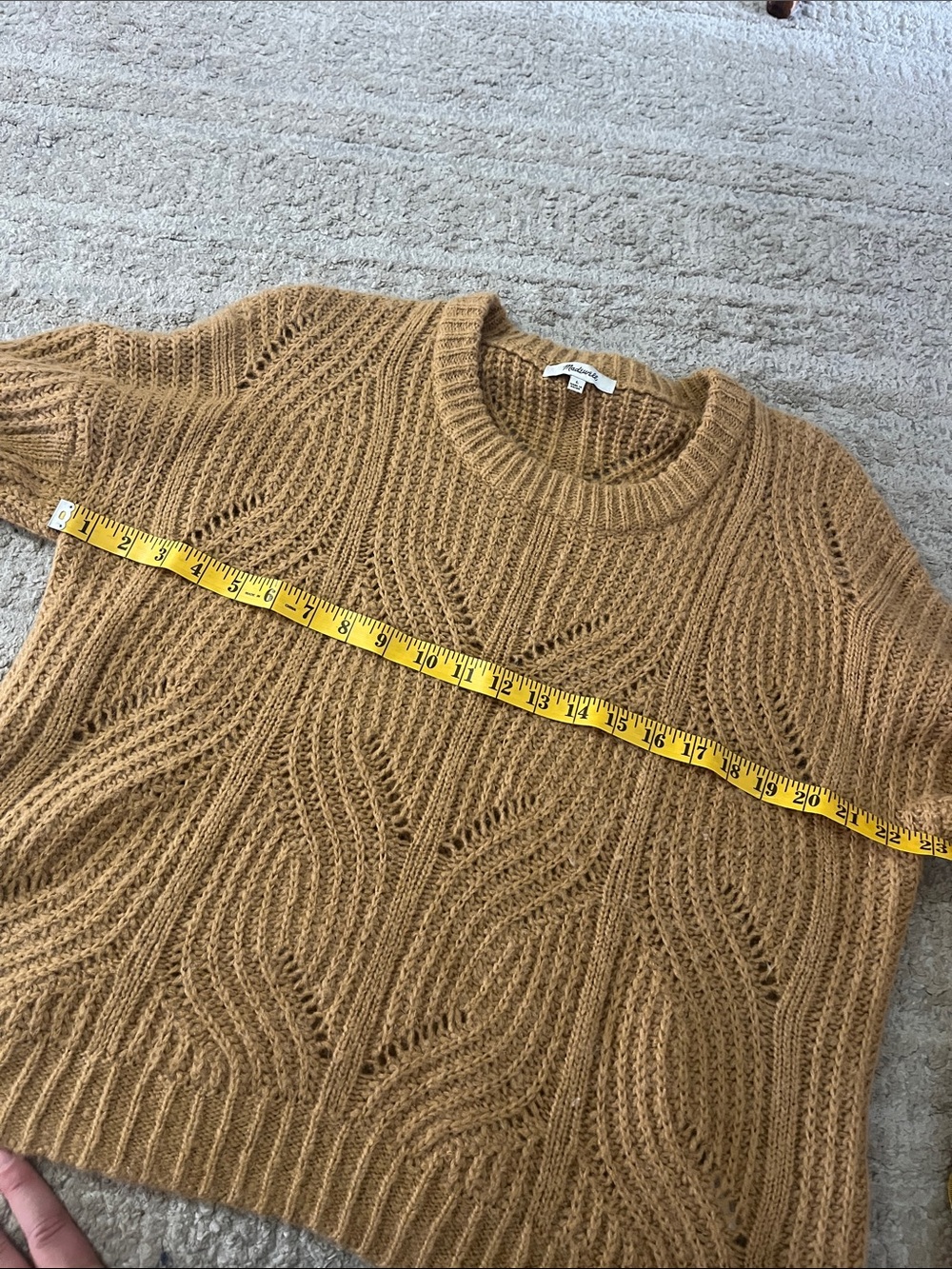 Madewell Charley Alpaca Blend Cozy Cable Knit Crewneck Camel Sweater Large - Picture 7 of 9